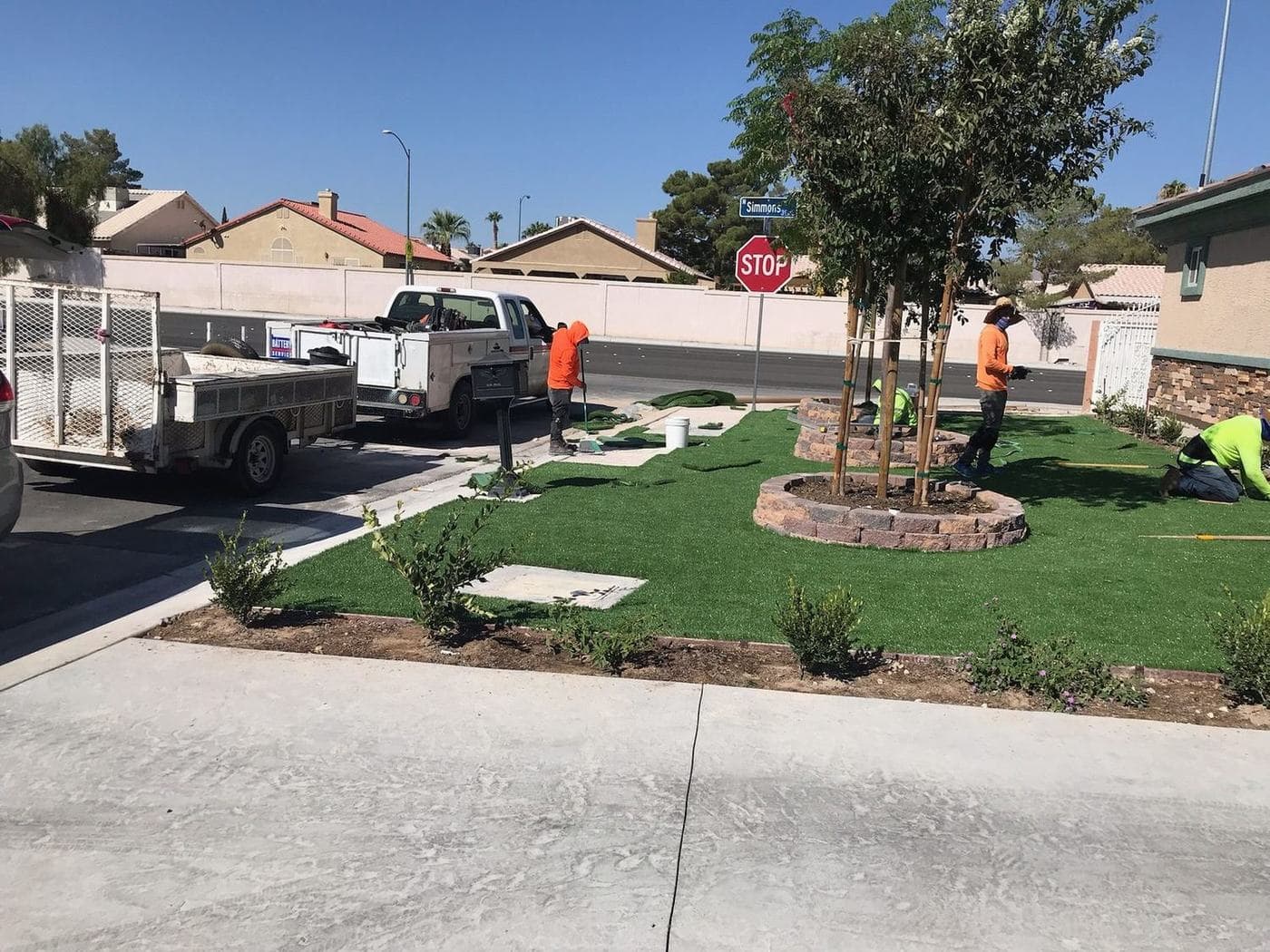 An A1 truck and crew working a community common area in Las Vegas