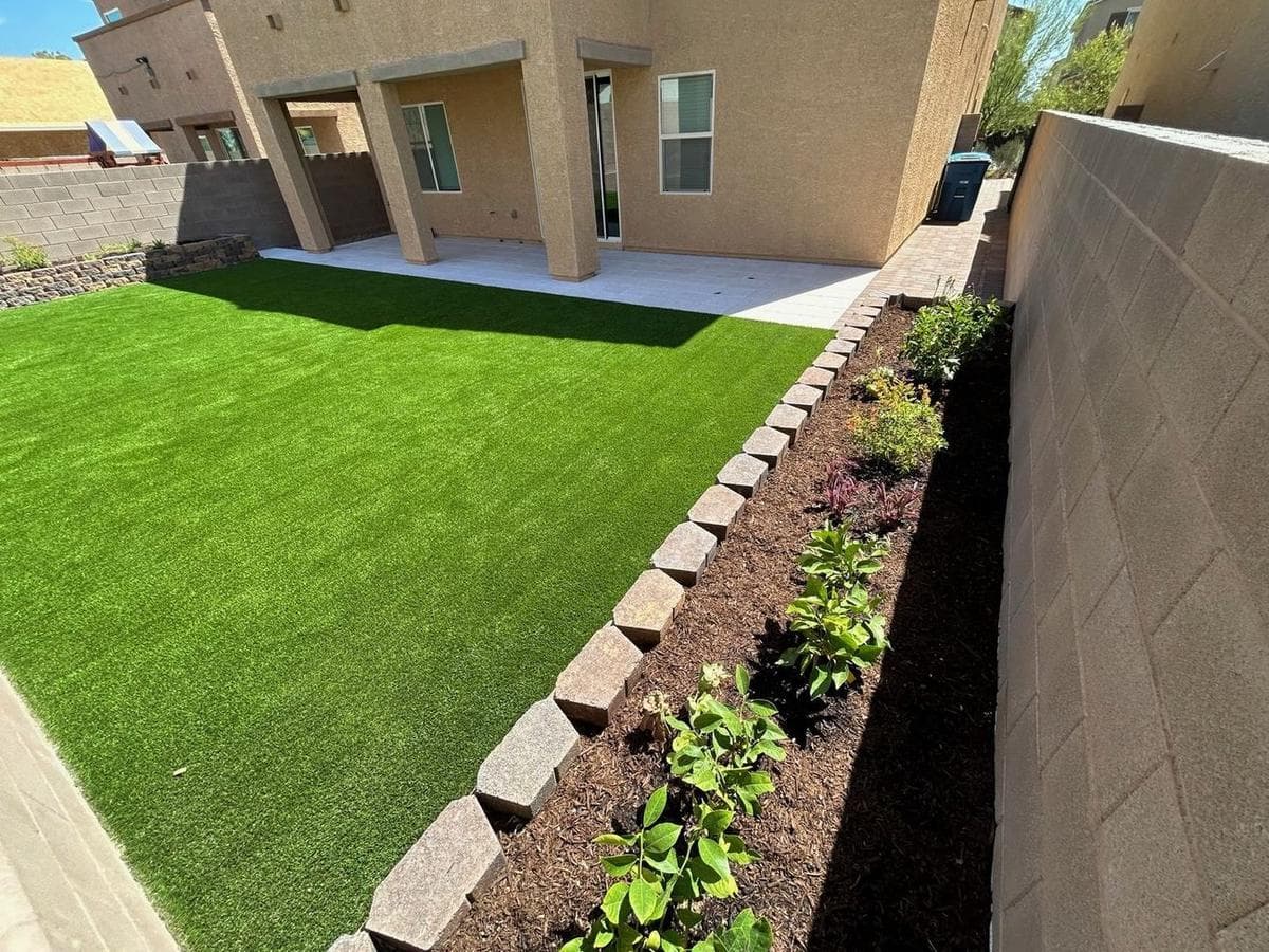 New-Build Backyard: Turf, Border Wall & Planter — after 2
