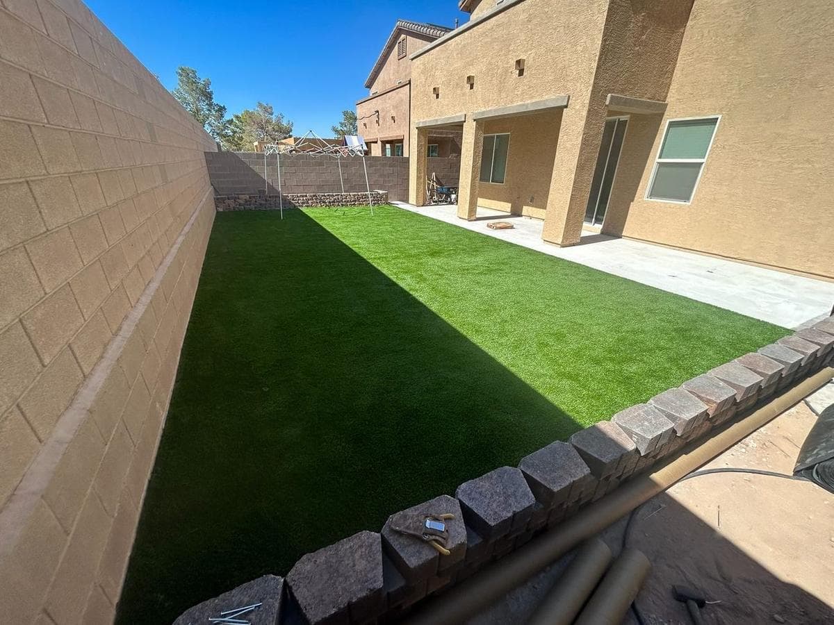 New-Build Backyard: Turf, Border Wall & Planter — after 3