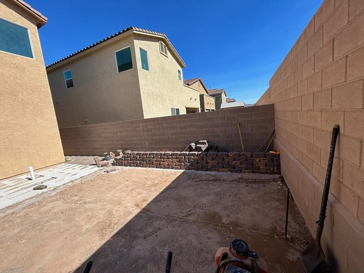 New-Build Backyard: Turf, Border Wall & Planter — before